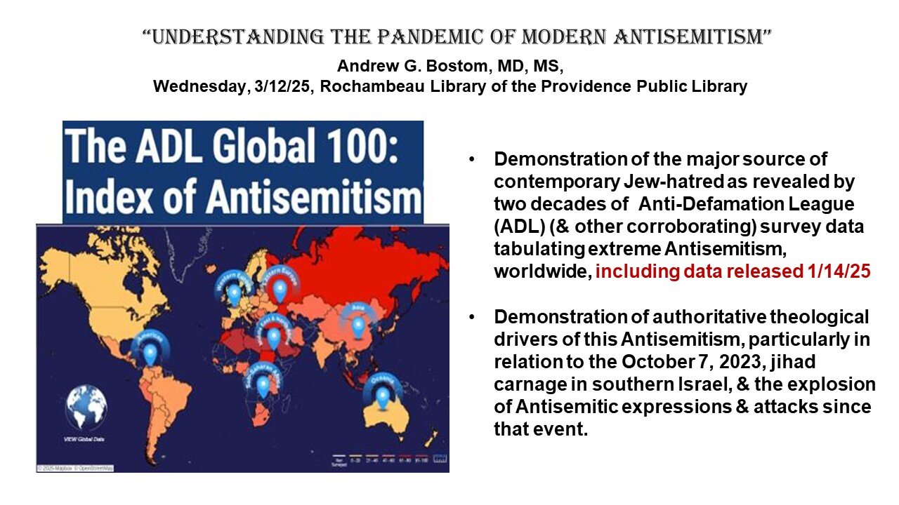 Dr. Andrew Bostom Delivers Engaging Lecture Of Global And Local Antisemitism At The Rochambeau Library, Providence, RI 3-12-25