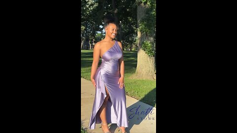 Memoriesea One Shoulder High Split Satin Maxi Dress💜🍷