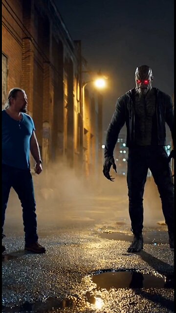 Russell Blade body slams the red-eyed monster