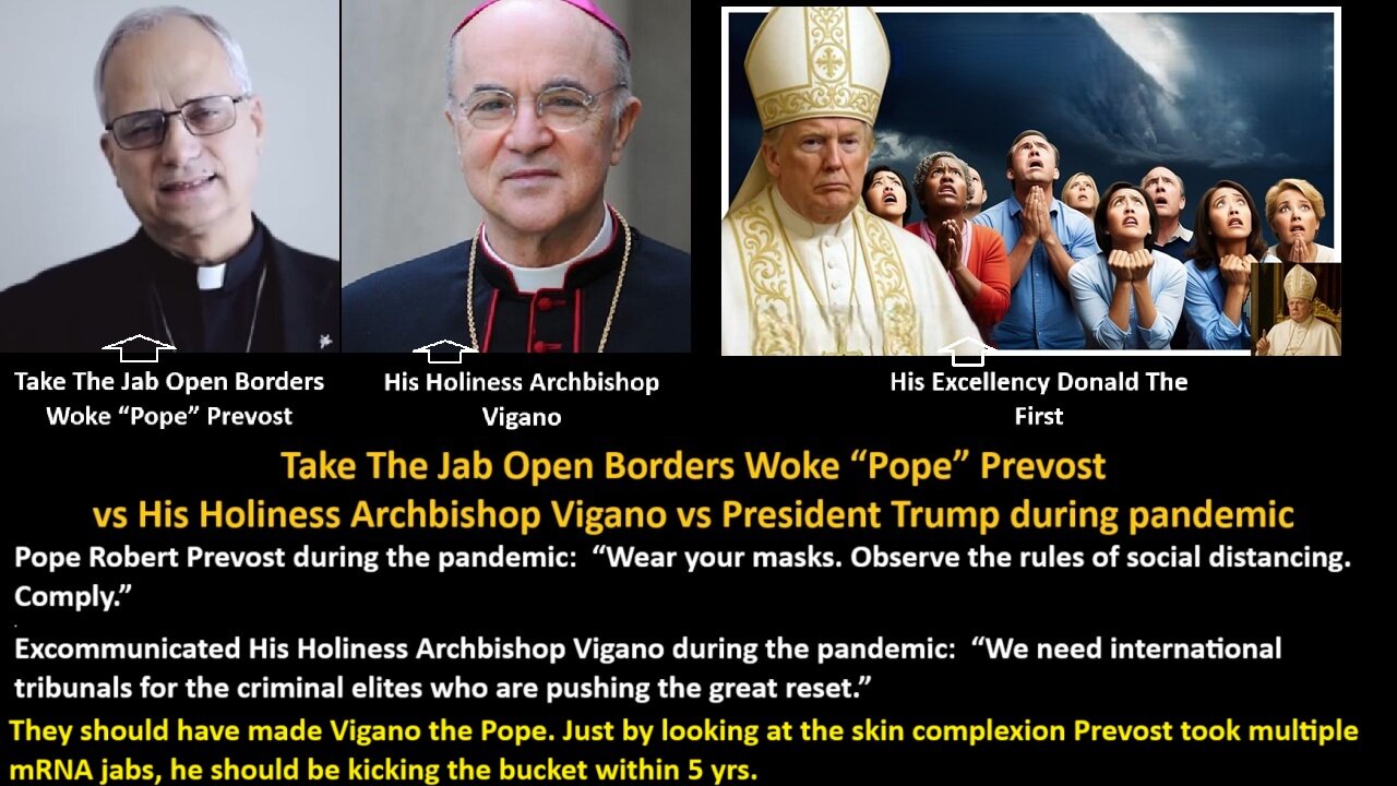 Take The Jab Open Borders Woke “Pope” Prevost vs His Holiness Archbishop Vigano vs President Trump during pandemic