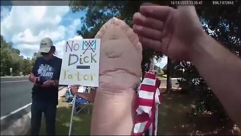 A large penis with legs was detained by police at an anti-Trump rally