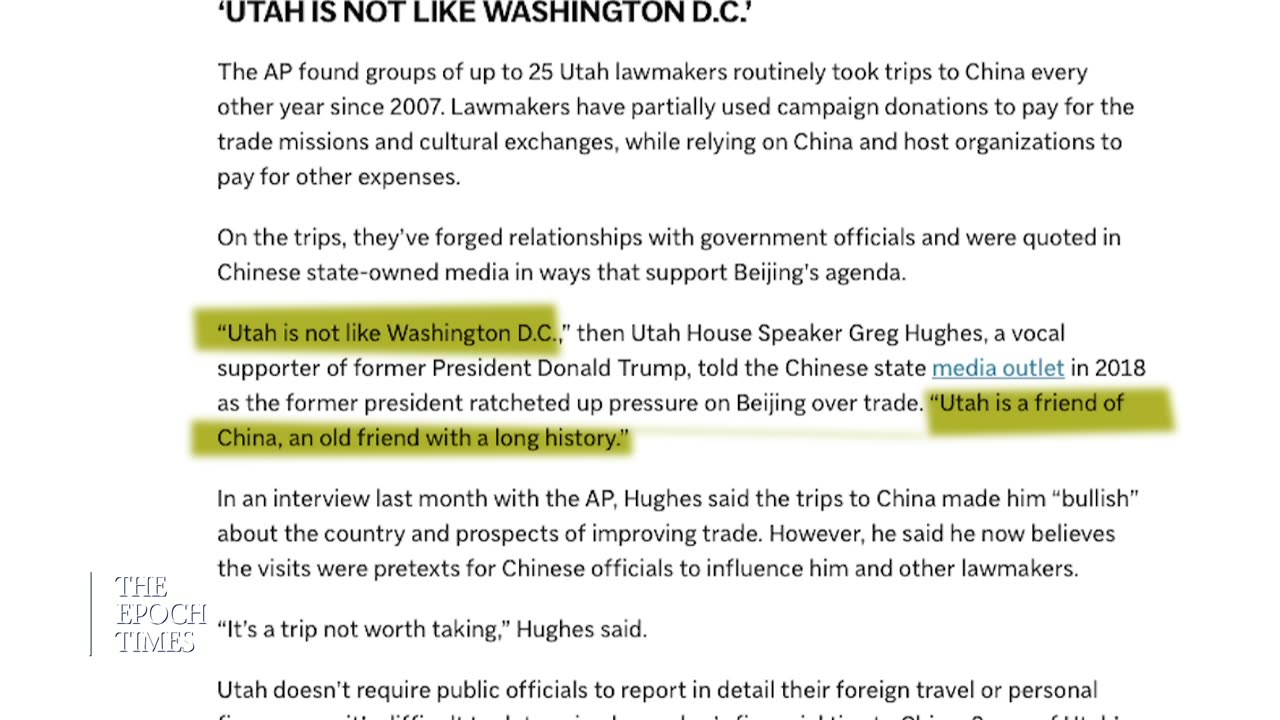 "Associated Press== 25% of [Utah's] legislators that have known Chinese ties.