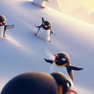 Penguins Having a Snowball Fight