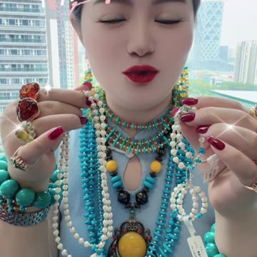 20250708-3 Turquoise & Pearl Set: Full-Body Fairy Tale Chain of Blue Beads and White Shells