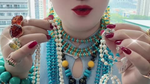 20250708-3 Turquoise & Pearl Set: Full-Body Fairy Tale Chain of Blue Beads and White Shells