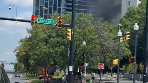 An Amazon delivery van has reportedly exploded in front of a building in Arlington, Washington, DC