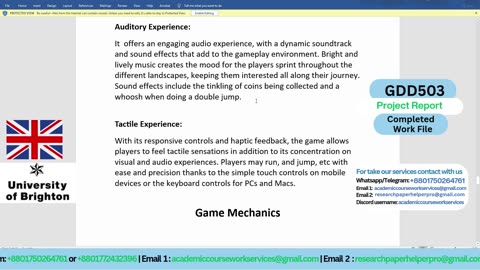 Student Work (Report) | GDD503 Project - Game Development Project Output | University of Brighton