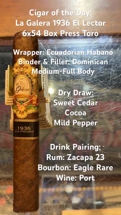 1936 El Lector (La Galera) 6x54 Box Press Toro #Shorts #Short #CigarOfTheDay #CigarReview #Review