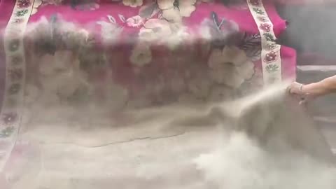 Whipping carpet out of dust.