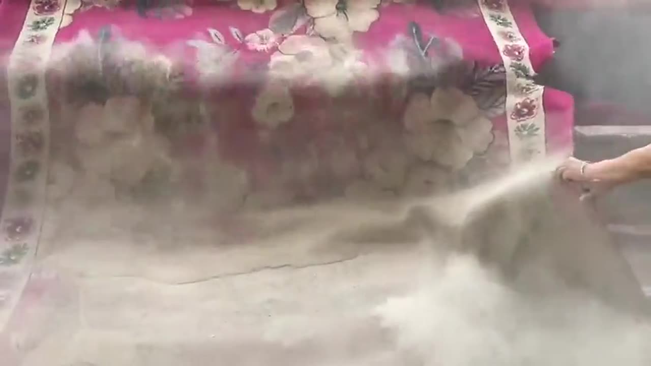 Whipping carpet out of dust.