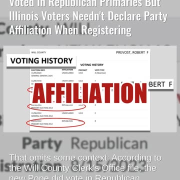 Fact Check: New Pope Leo XIV Is NOT 'Registered Republican' -- Did Vote In Republican Primaries