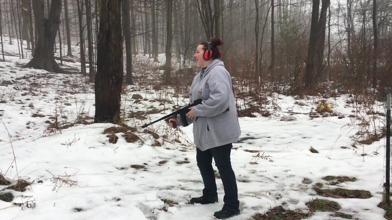 Daughter firing the GIGGLE GUN for the first time