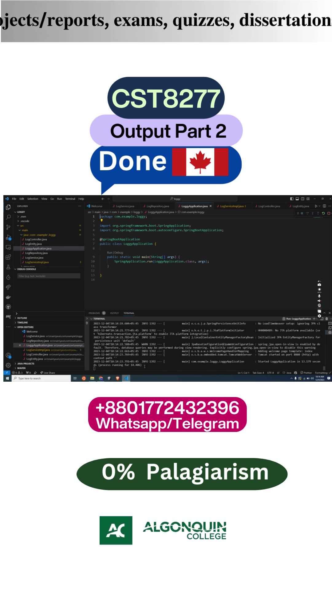 Student Work (Aaaignment)|CST8277 Final Reels Output REST Logging System Spring Boot Lab 2|Algonquin
