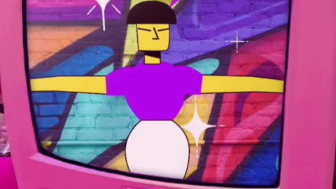 Retro Animated Video of Pink TV with Cartoons dancing to retro music