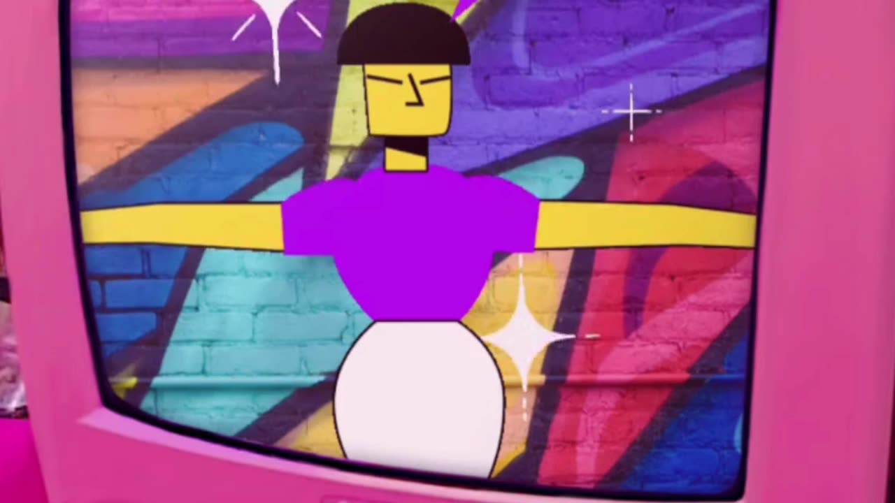 Retro Animated Video of Pink TV with Cartoons dancing to retro music
