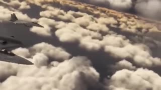 F-15s FLY IN GROUPS WITH SPIRIT BOMBERS.