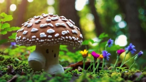 A whimsical close-up of a mushroom