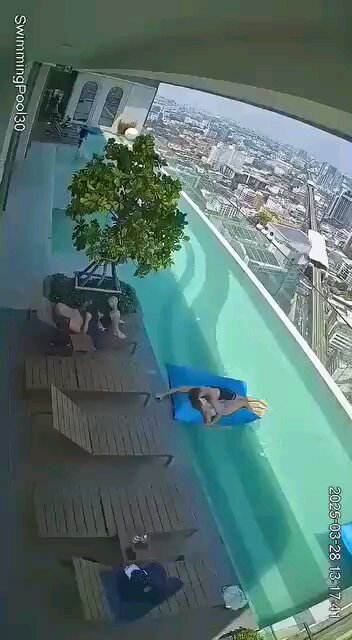 CCTV footage from the recent earthquake in Bangkok, Thailand at rooftop pool