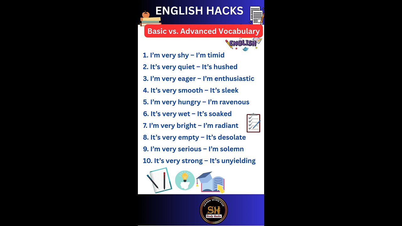 Basic 🆚 Advance daily use vocabulary you must know 04 #studyhacks123 #vocabulary #english #shorts