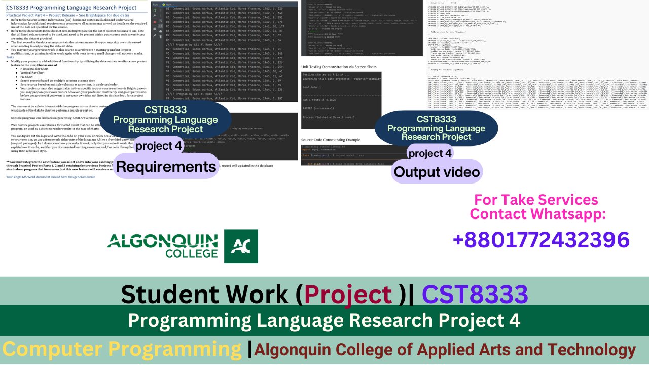 Student Work (Project )|24F_CST8333_450 Programming Language Research Project 4 Work video|Algonquin