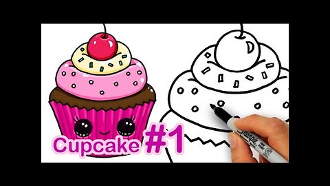 How to Draw a CUTE Cupcake #1 step by step Easy Sweet dessert