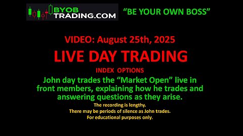 August 25th, 2025 BYOB John Trades the Market Open live. For educational purposes only.