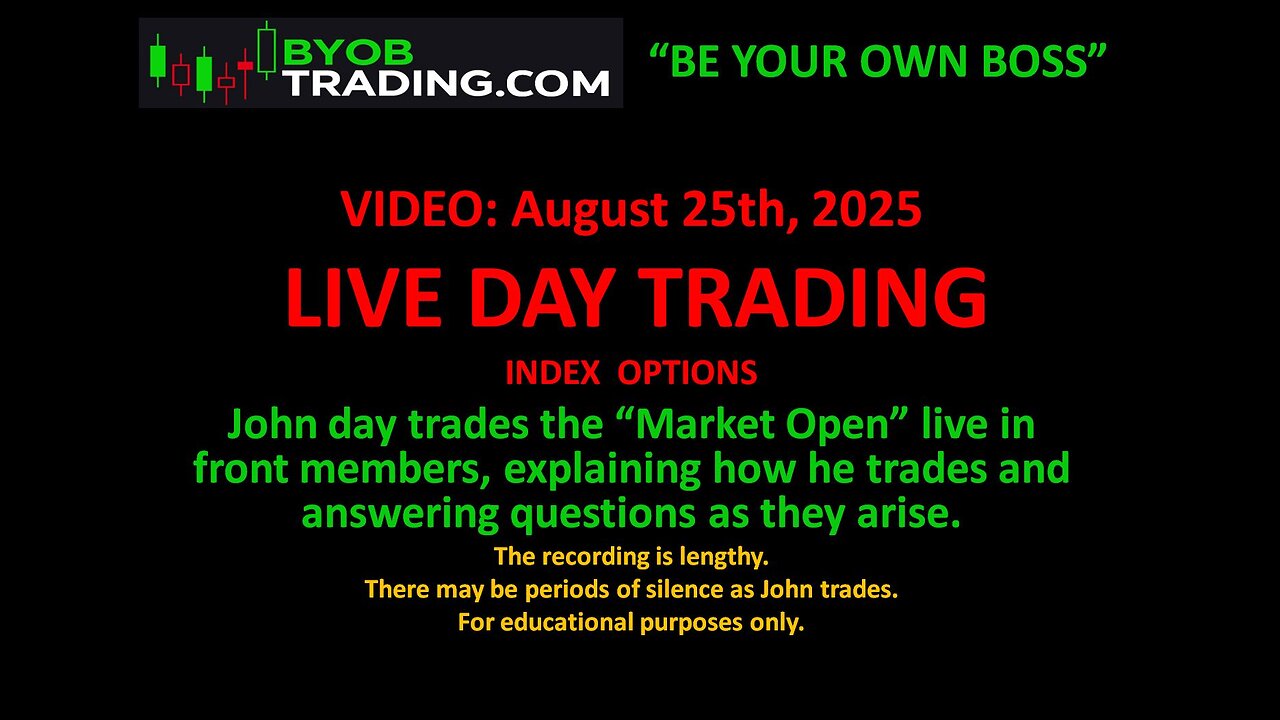 August 25th, 2025 BYOB John Trades the Market Open live. For educational purposes only.