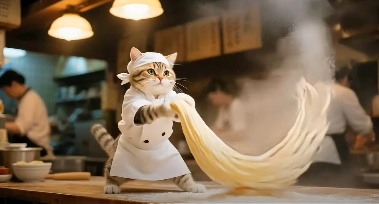 Adorable Tiny Kitten Becomes a Ramen Chef! Wholesome Cat Cooking Adventure/猫ちゃんラーメンシェフ!