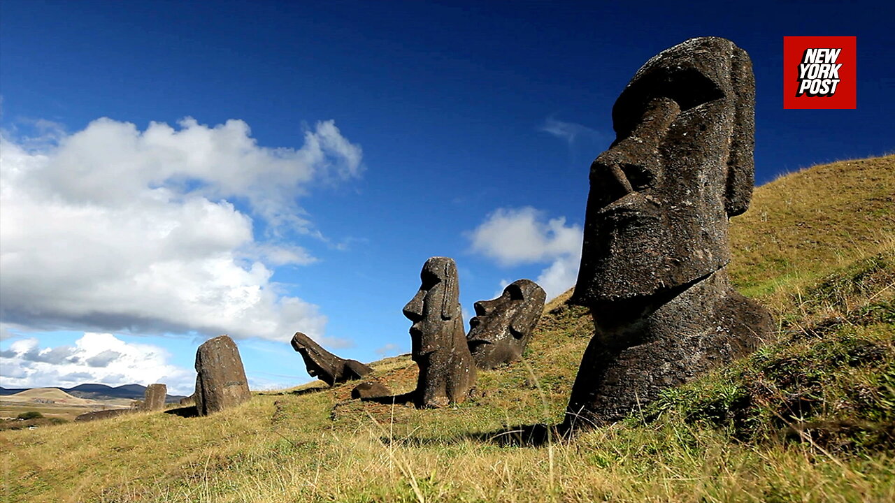 Easter Island's iconic Moai statues tower over grasslands