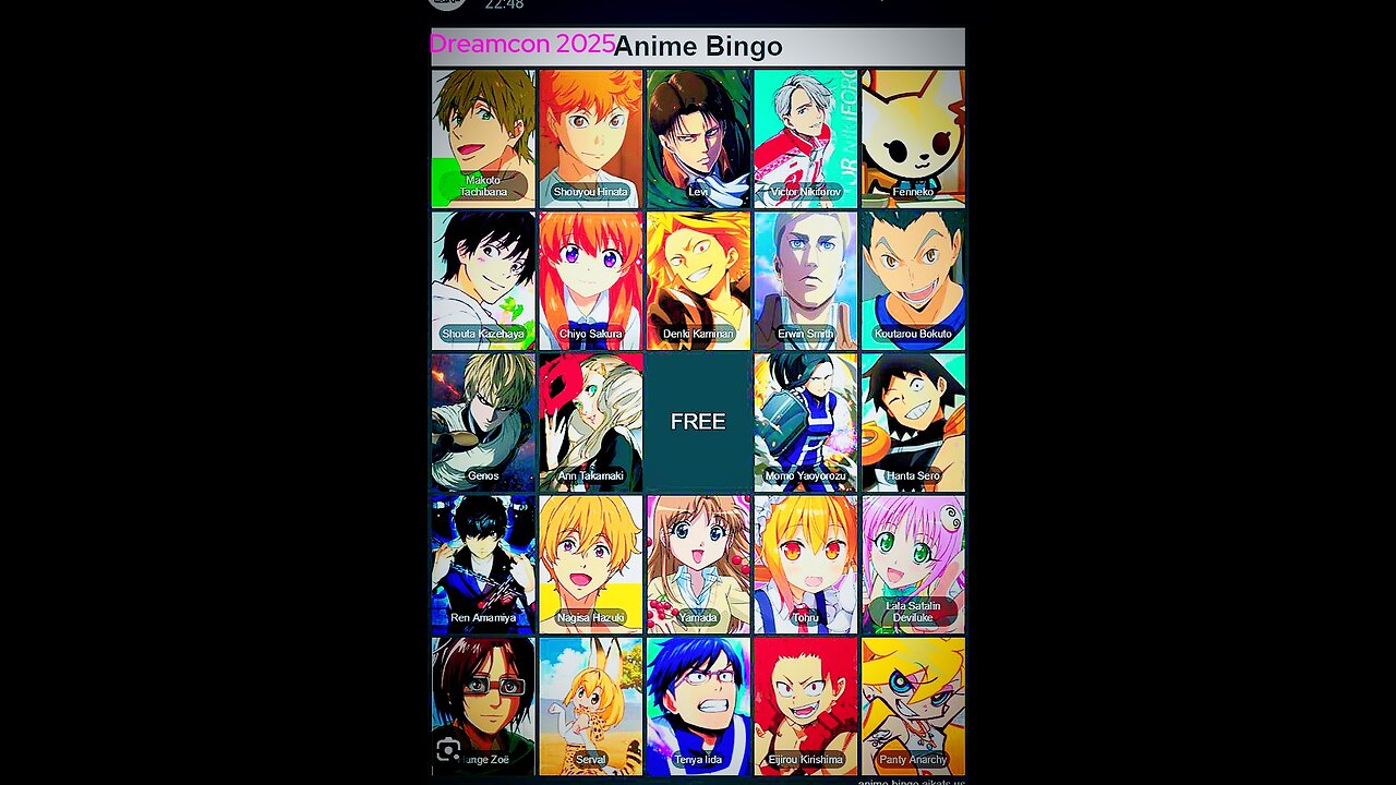 DreamCon 2025 Anime Bingo