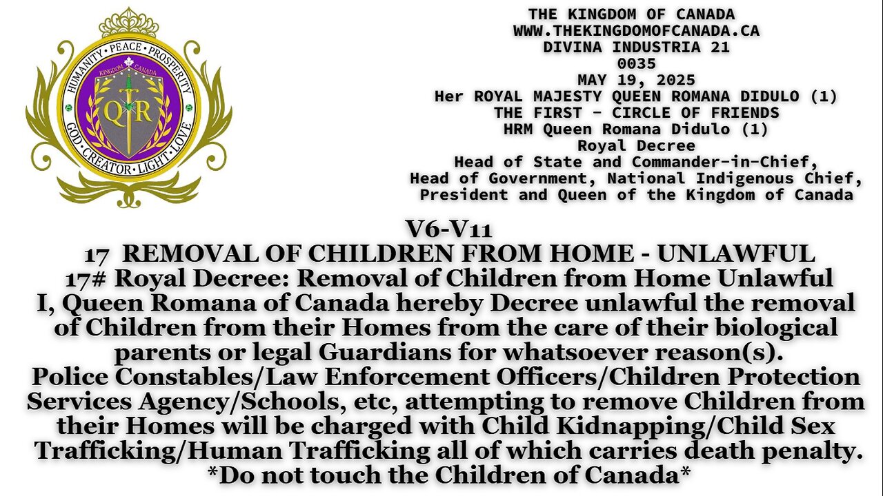 17 REMOVAL OF CHILDREN FROM HOME - UNLAWFUL 17# Royal Decree: Removal of Children from Home Unlaw