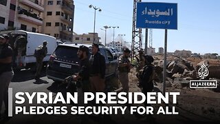 Syrian leader pledges security for all, slams Israeli strikes on Damascus
