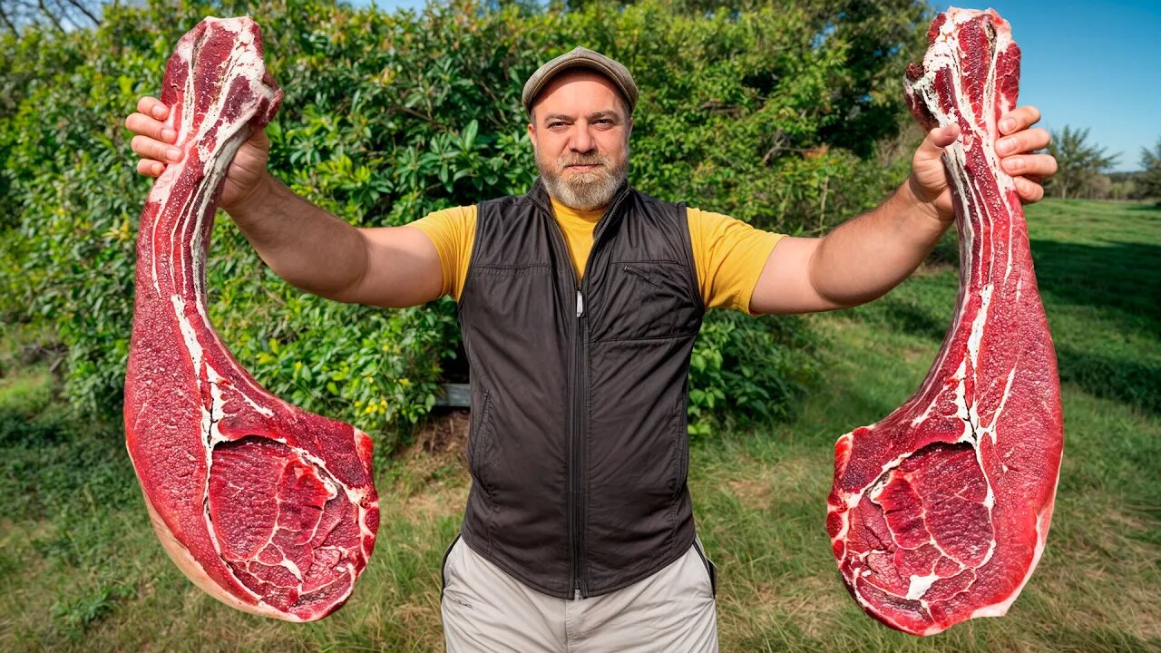Cooking A Real Long Steak On A Grill!
