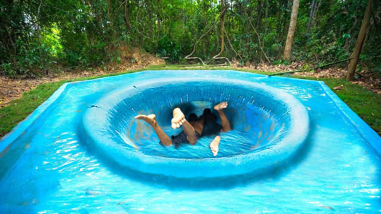 Build The Most Underground Tunnel Slide Swimming Pool by Ancient Skills [Full Video]