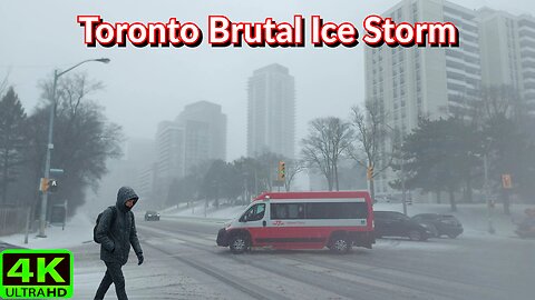 【4K】Toronto’s WILD Spring Storm: Blizzard Walk Battling Freezing Rain & Snow Canada 🇨🇦