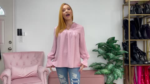 Women Boho Long Sleeve Dressy Casual V Neck shirt pink review