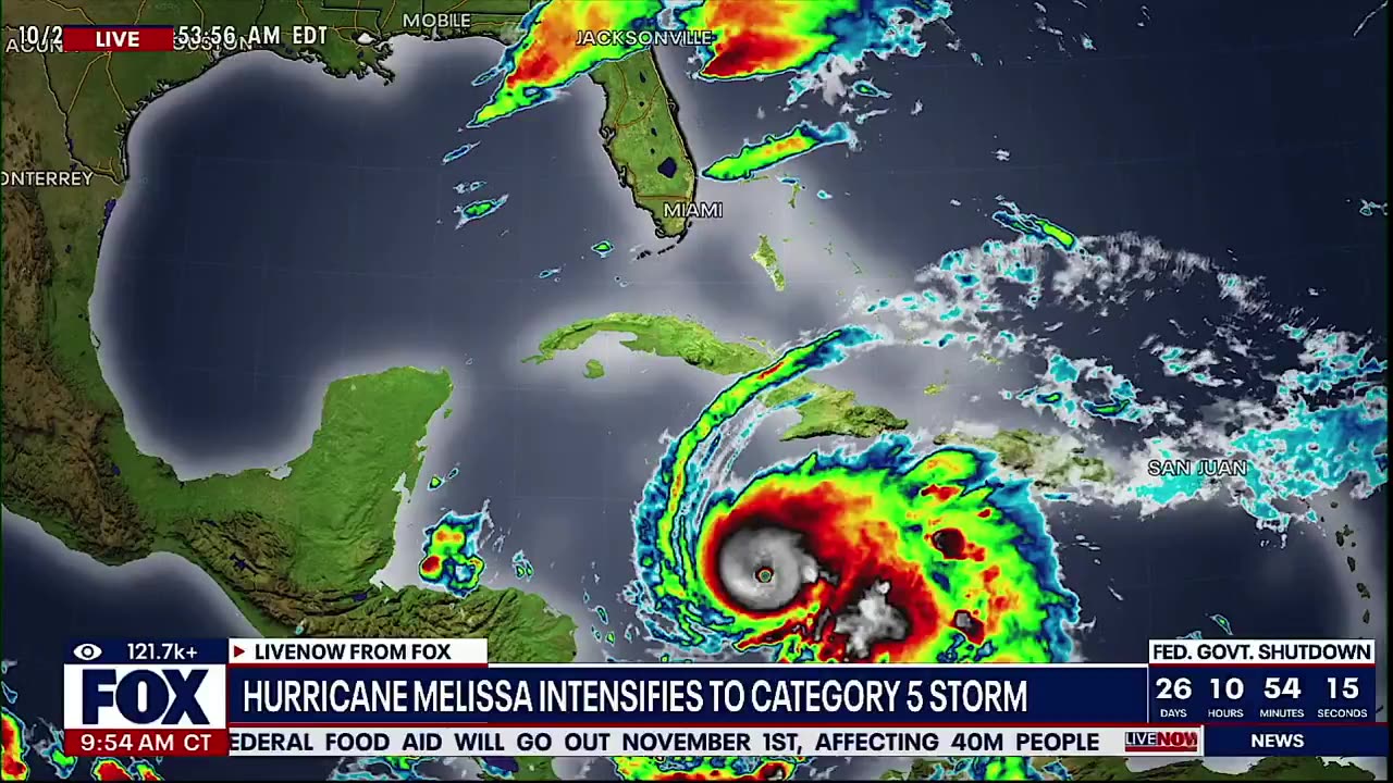 Hurricane Melissa intensifies into a Category 5 Storm. 40+ Inches of Rain