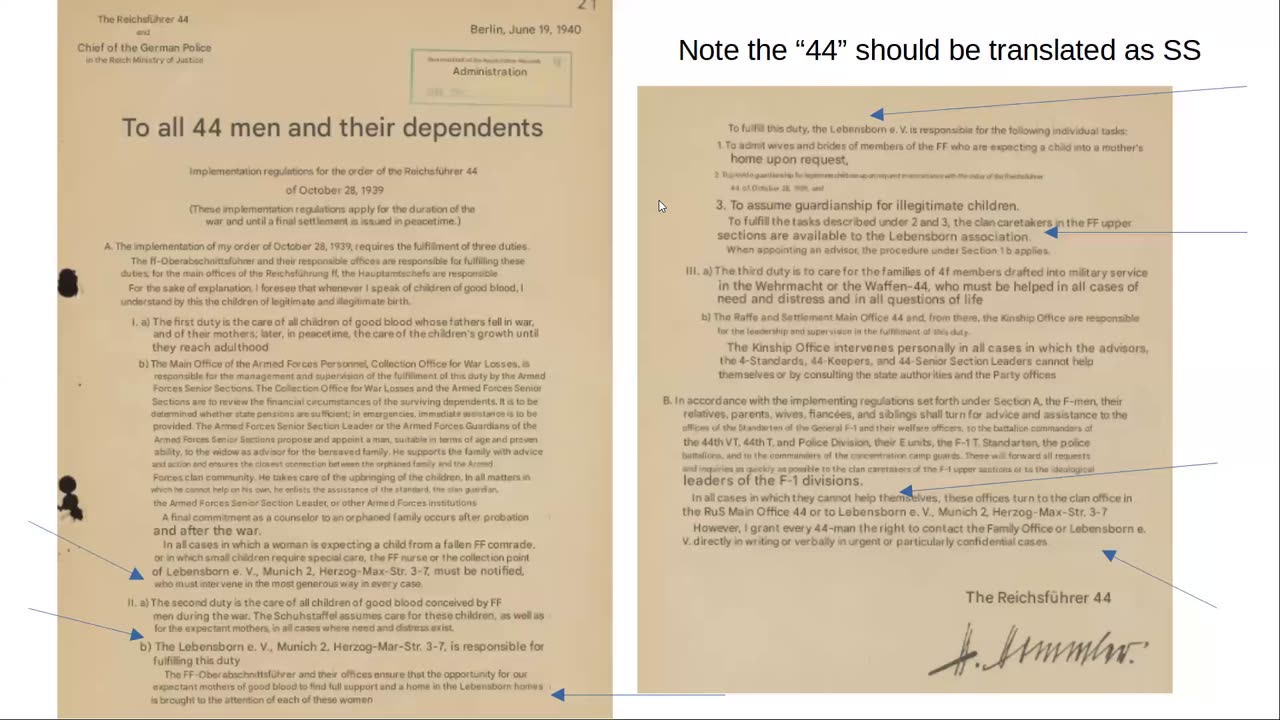 Letter from Himmler mentioning the role of the Lebensborn Organization
