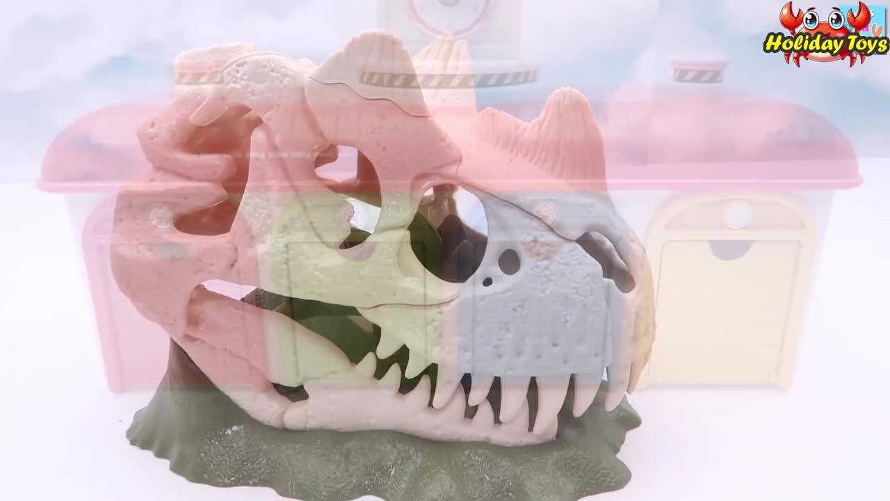 Collection of Eight Dinosaur Skulls Drying in the Sun