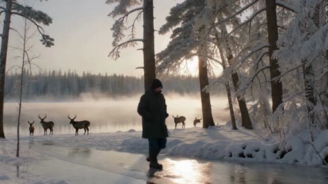 Magical Winter Cabin in the Snowy Forest | Cozy Twilight Walk in a Frozen Wonderland