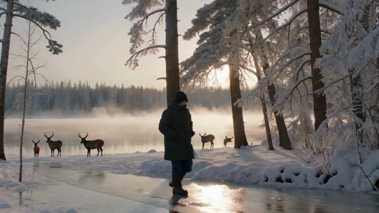Magical Winter Cabin in the Snowy Forest | Cozy Twilight Walk in a Frozen Wonderland