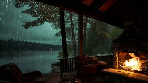 Sitting On The Porch On A Stormy Day: Heavy Rain and Fireplace Sounds To Sleep, Relax, Rest, Study