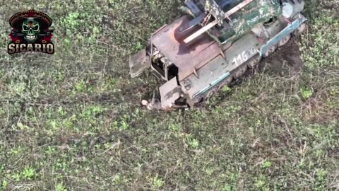 Russian Soldier Lit Up Inside Disabled APC