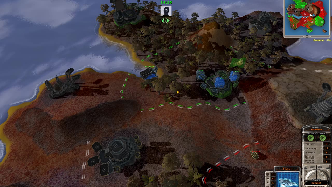 Massive Assault Network 2 (TBS): map Treasure Island, playing on Linux (Lutris, Wine, Conty): Defeat