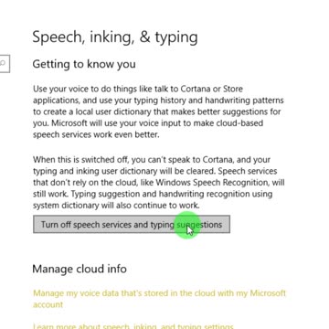 how to turn on speech and typing suggestions
