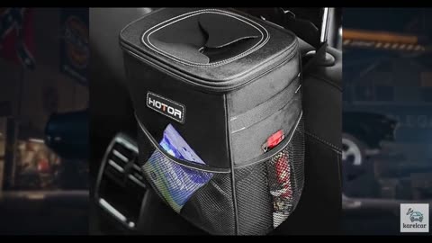 HOTOR Car Trash Can with Lid and Storage Pockets - 100% Leak-Proof Organizer, W