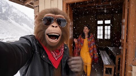 monkey vlogging in Kashmir