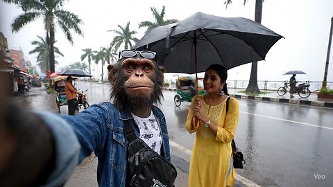 monkey vlogging in raining