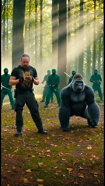 Russell Blade in the gorilla uses Kung Fu against the green ninjas.
