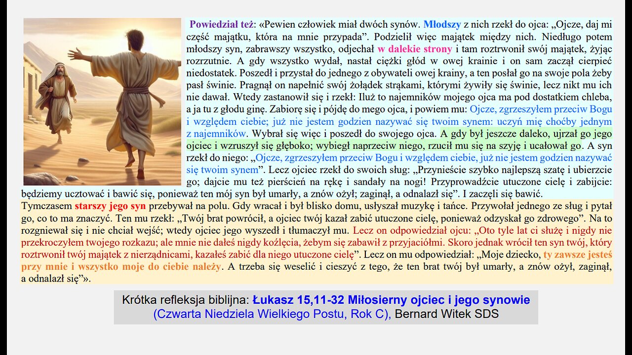 Łukasz 15,11-32 Miłosierny ojciec i jego synowie